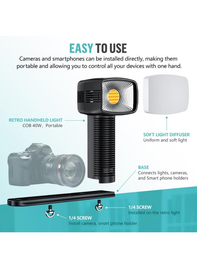 LENSGO 40SHC Retro Video Light 40W Bi Color Rechargeable LED with Softbox Phone and Camera Stand Dimmable 0 to 100 Percent 8 Lighting Effects for Canon Nikon Sony Fuji Panasonic Cameras and Smartphones - Image 5